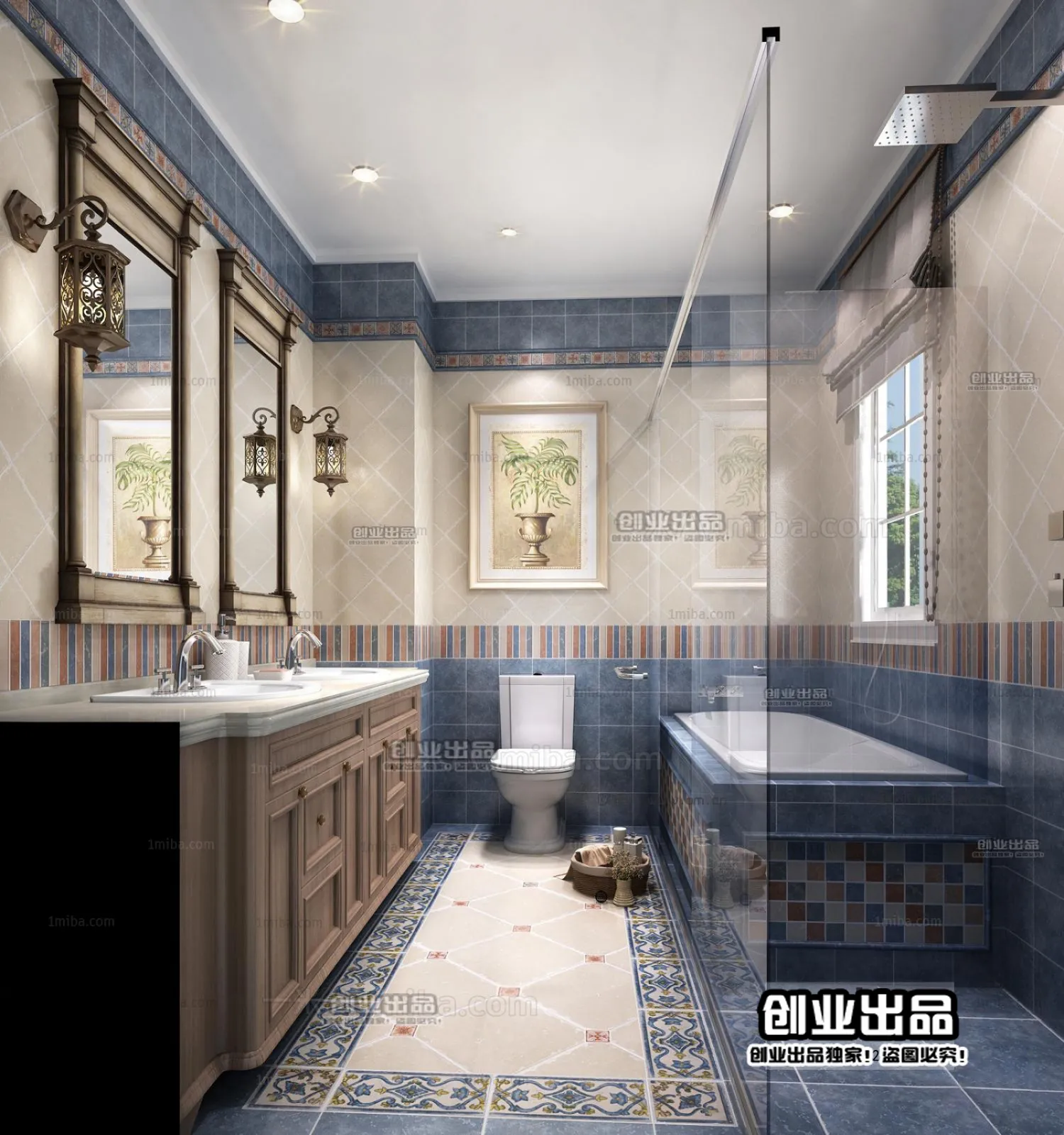 Bathroom 3D Interior Scene – American Style – 007