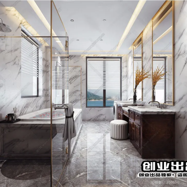 Bathroom 3D Interior Scene – American Style – 009