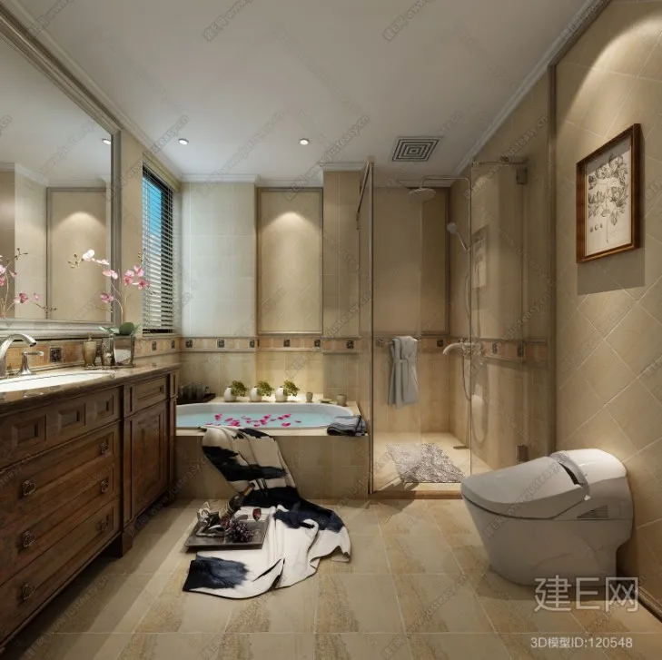 Bathroom 3D Interior Scene – American Style – 011