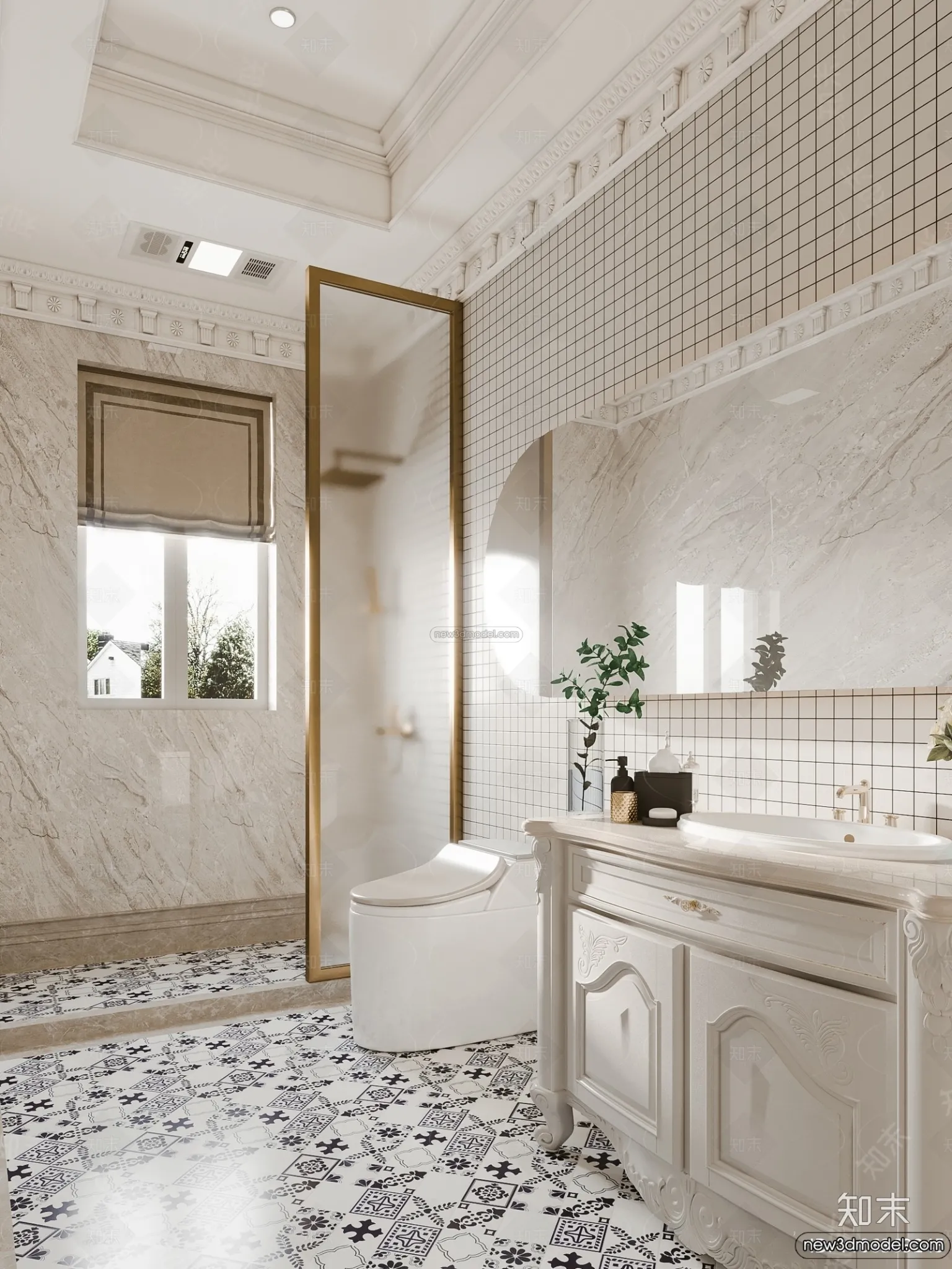 Bathroom – 3D Interior Scene – French Style – 001