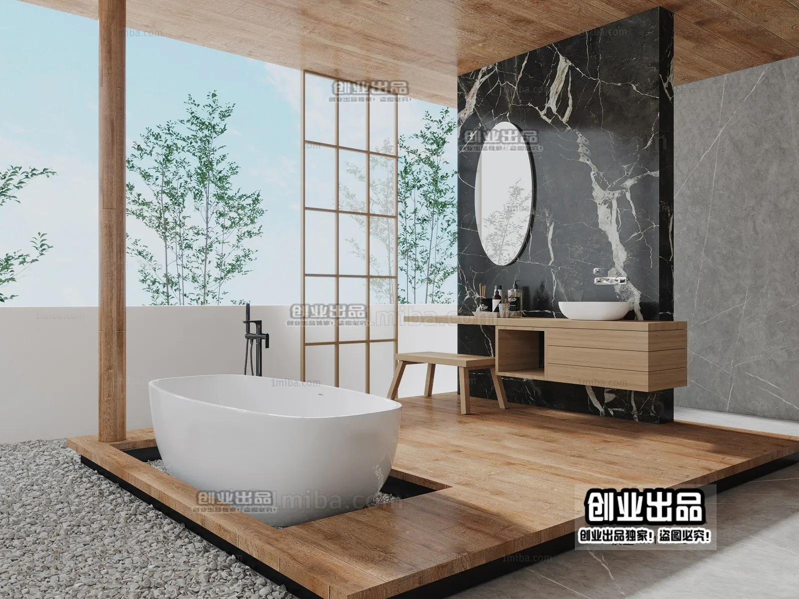 Bathroom 3D Interior Scene – Japanese Style – 001