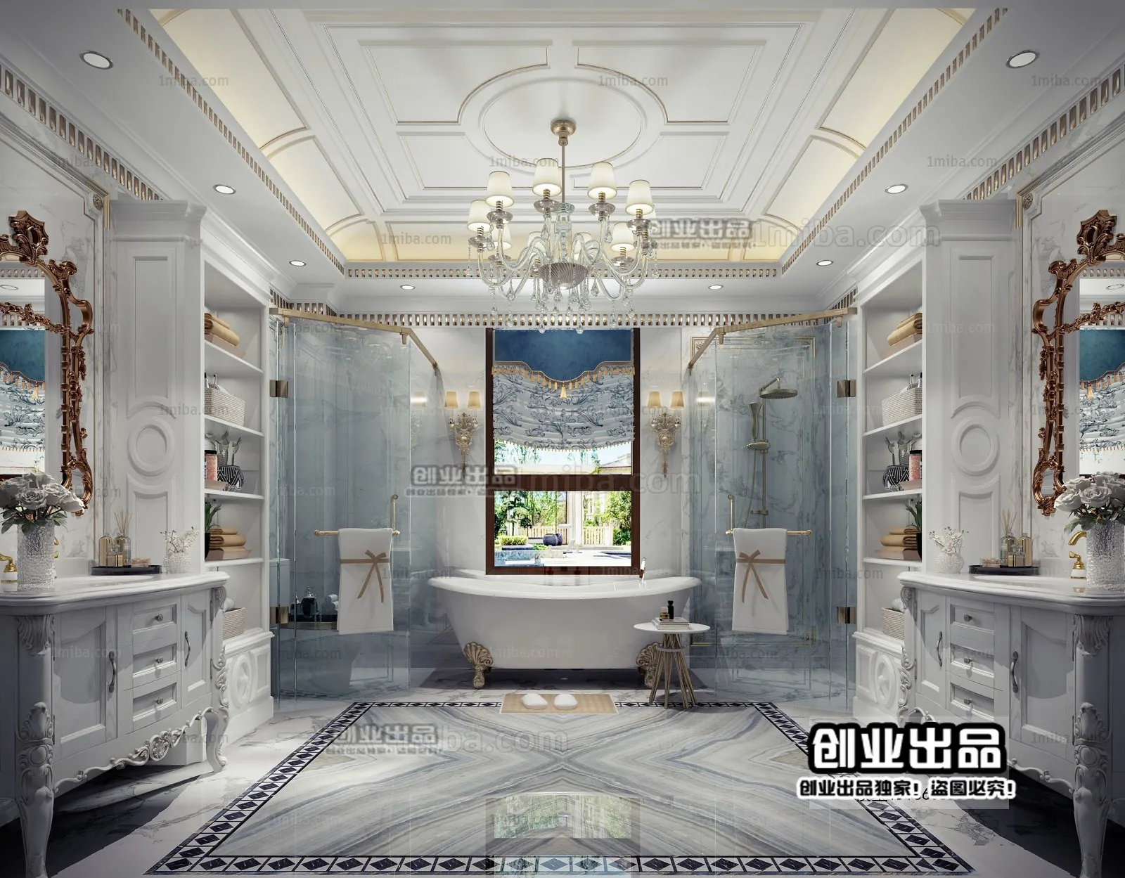 Bathroom 3D Interior Scene Model – European Style – 001