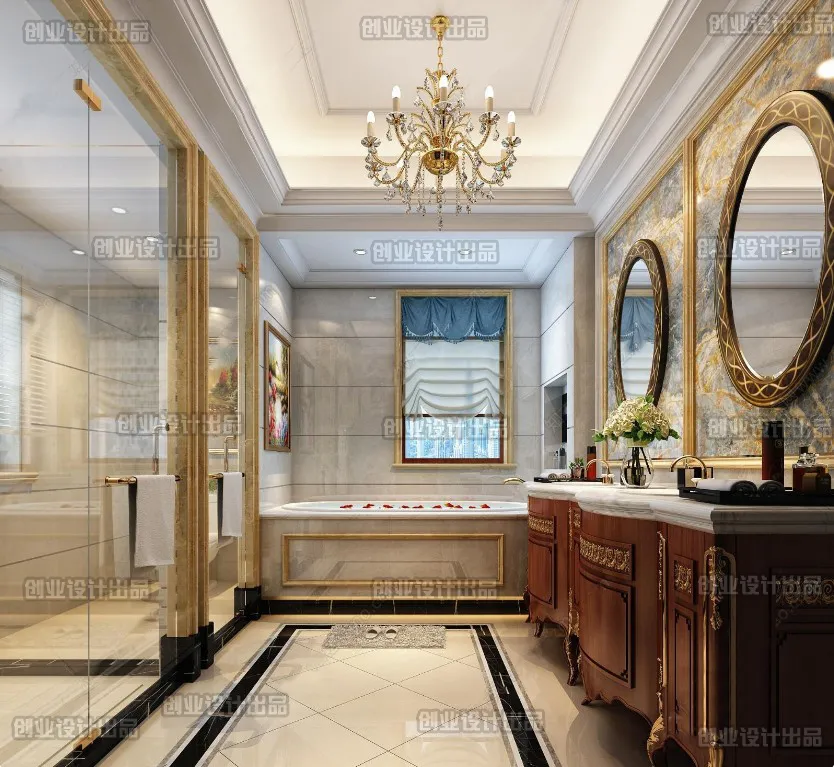 Bathroom 3D Interior Scene Model – European Style – 003