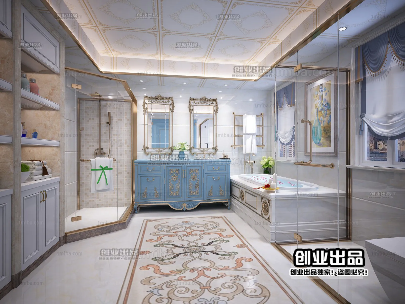 Bathroom 3D Interior Scene Model – European Style – 017