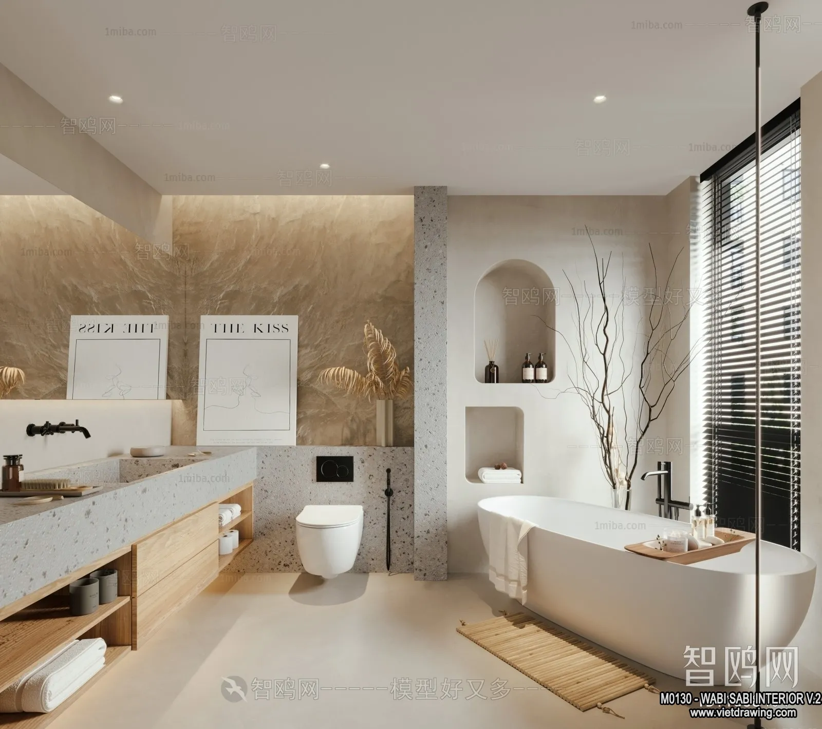 Bathroom 3D Interior Scene Model – Wabi Sabi Style – 002