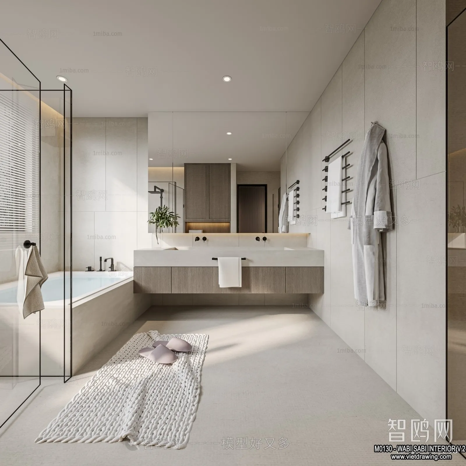 Bathroom 3D Interior Scene Model – Wabi Sabi Style – 005