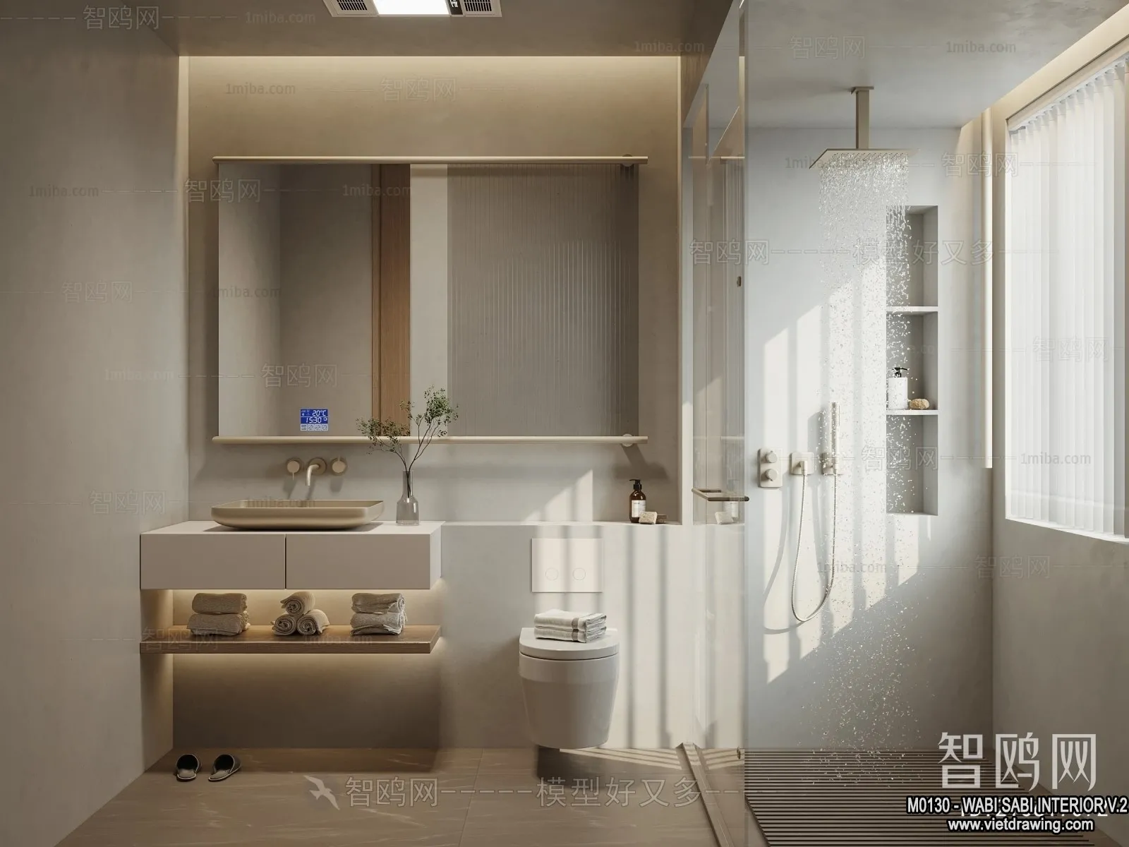 Bathroom 3D Interior Scene Model – Wabi Sabi Style – 006