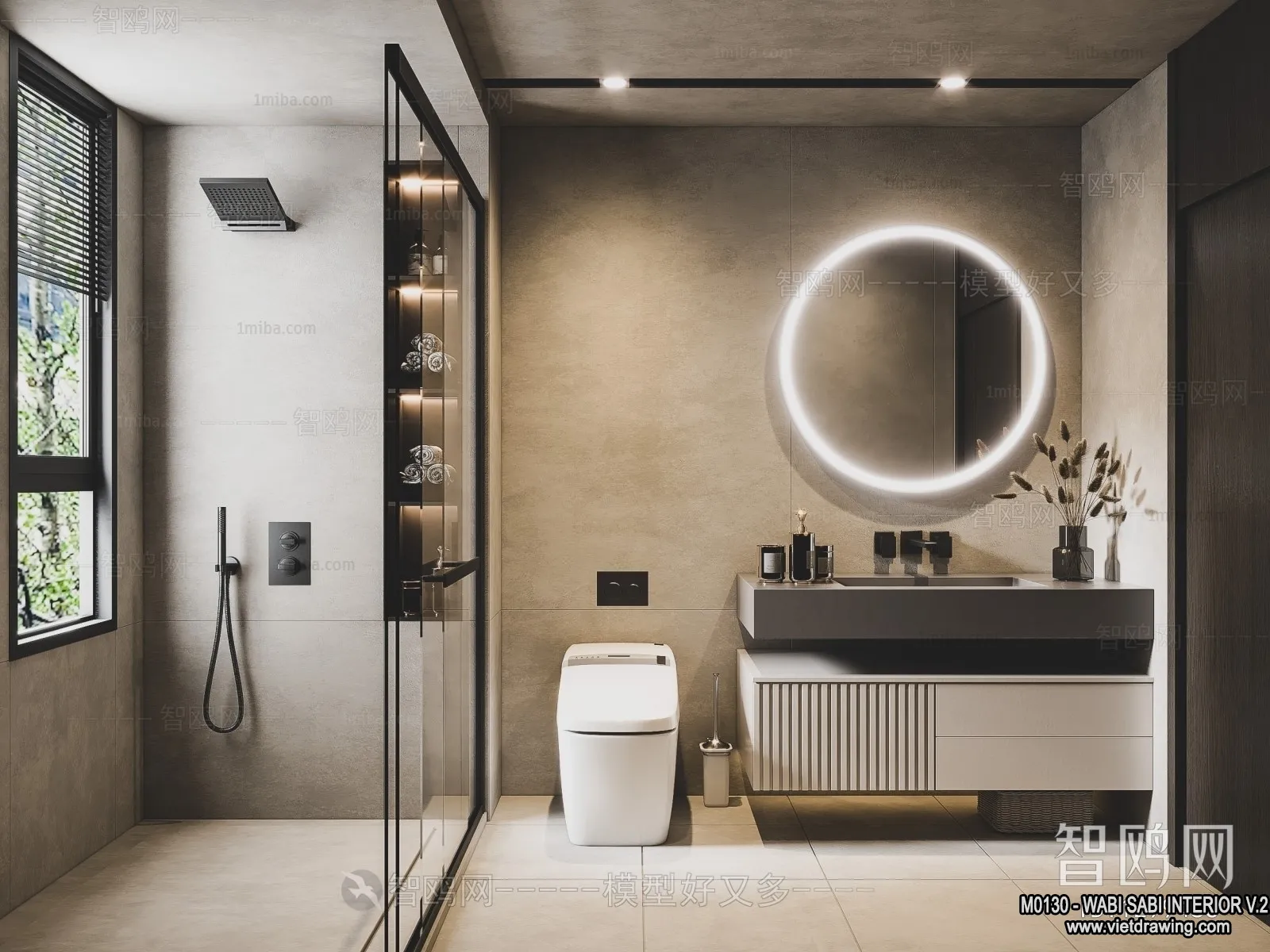 Bathroom 3D Interior Scene Model – Wabi Sabi Style – 007