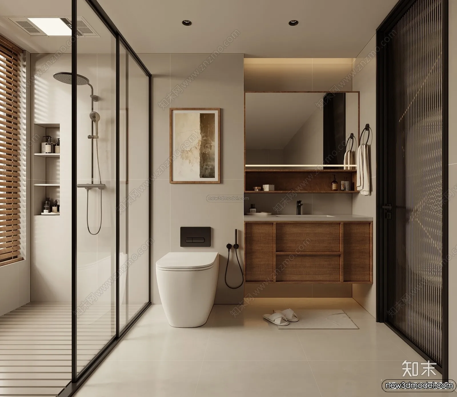 Bathroom 3D Interior Scene Model – Wabi Sabi Style – 008