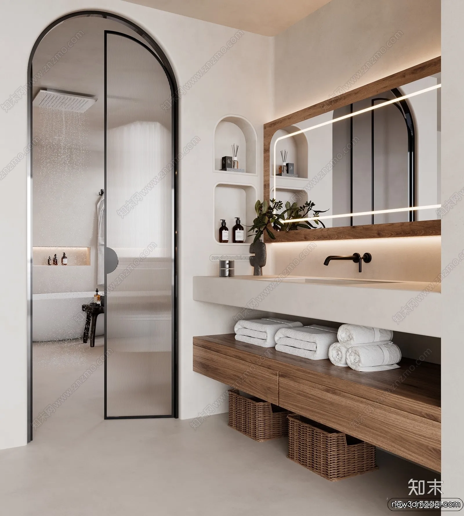 Bathroom 3D Interior Scene Model – Wabi Sabi Style – 011