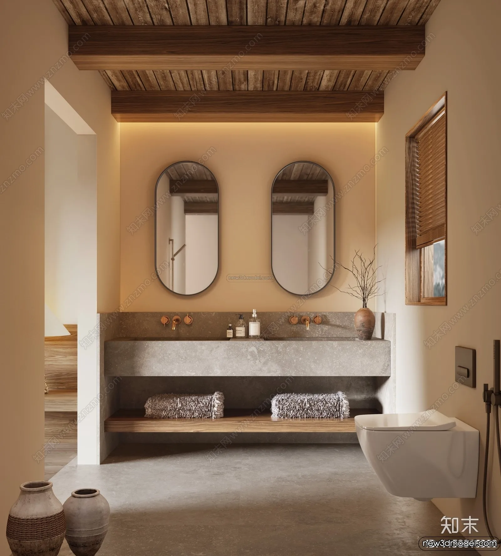 Bathroom 3D Interior Scene Model – Wabi Sabi Style – 013