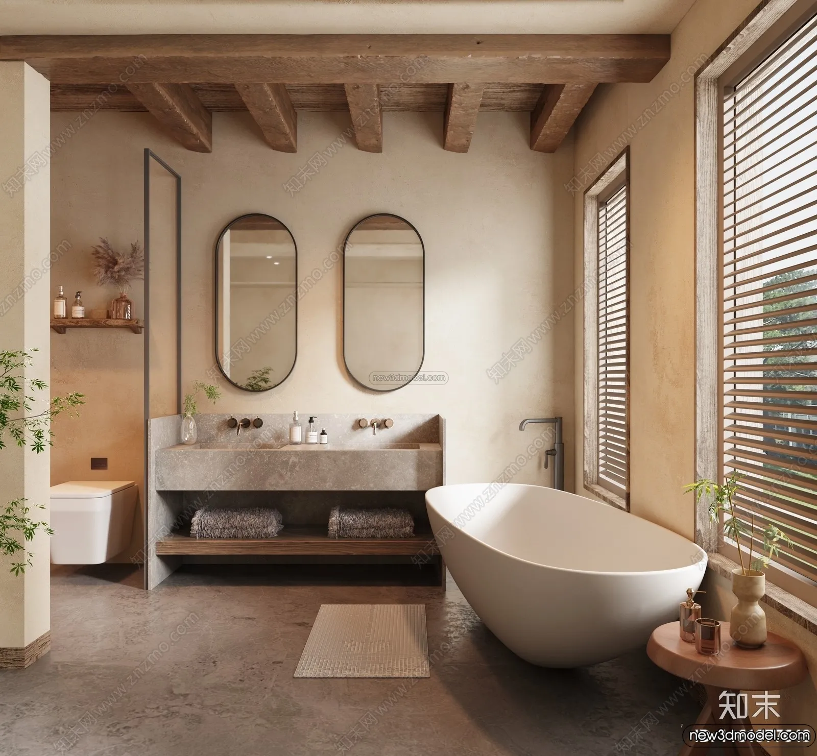 Bathroom 3D Interior Scene Model – Wabi Sabi Style – 017