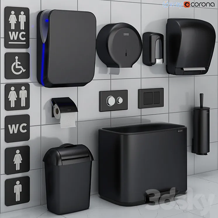 Bathroom accessories set 72 black (Jofel Brabantia Satino Black BXG Katrin Viega) 3DS Max