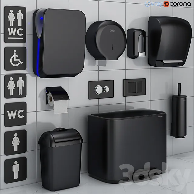 Bathroom accessories set 72 black (Jofel. Brabantia. Satino Black. BXG. Katrin. Viega) 3DSMax File