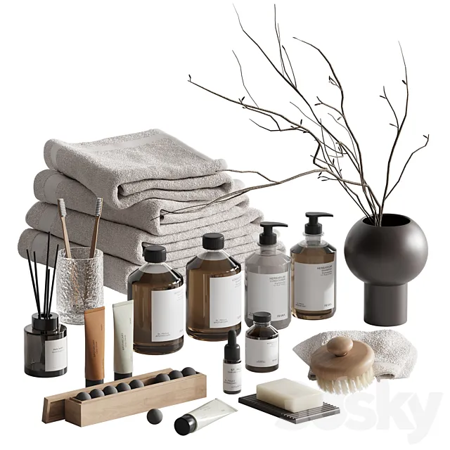 Bathroom accessories set with branch 3ds Max