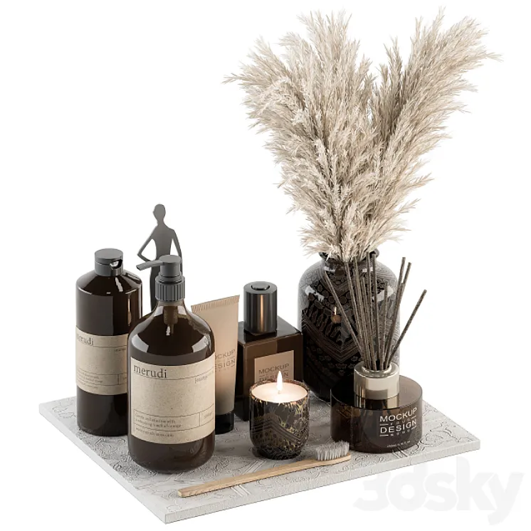 Bathroom accessory Set with Dried Plants Set 22 3DS Max Model