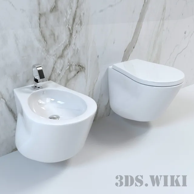 bathroom – Contemporary wall-hung toilet and bidet 3ds Max