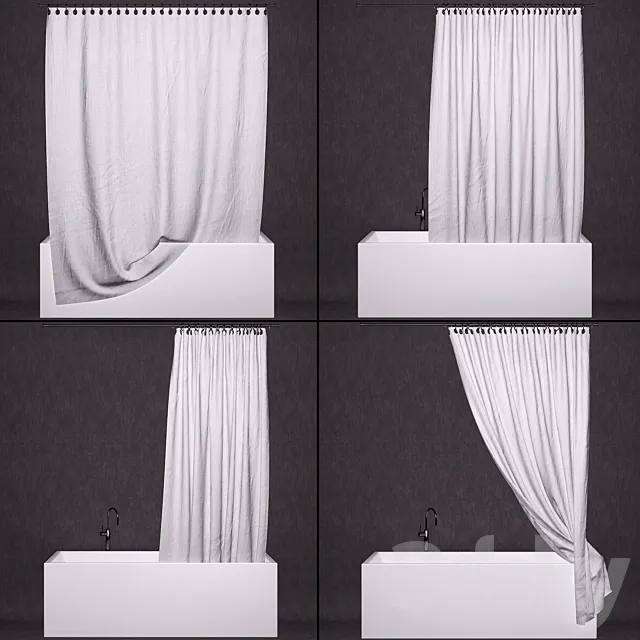 Bathroom curtains + bathtub + faucet 3ds Max