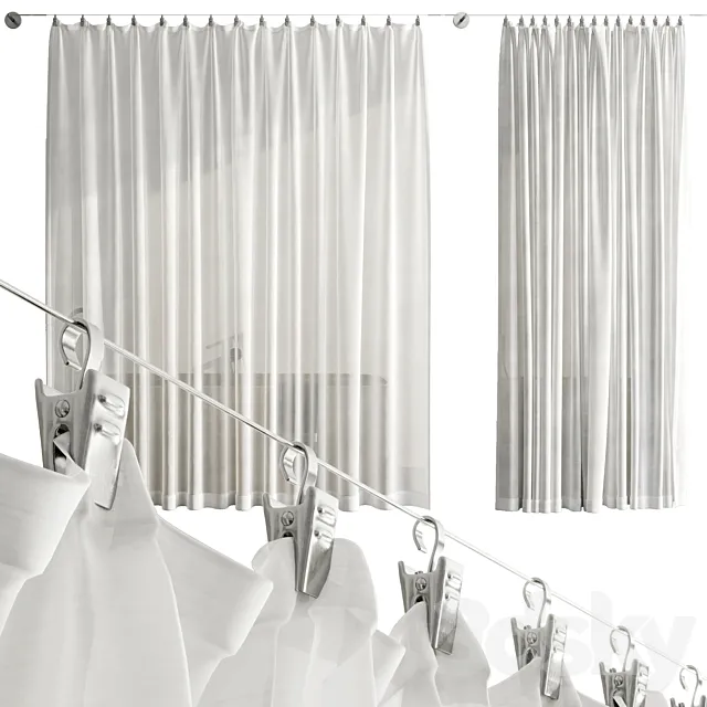 Bathroom Curtains pinned by clamp 3DSMax File