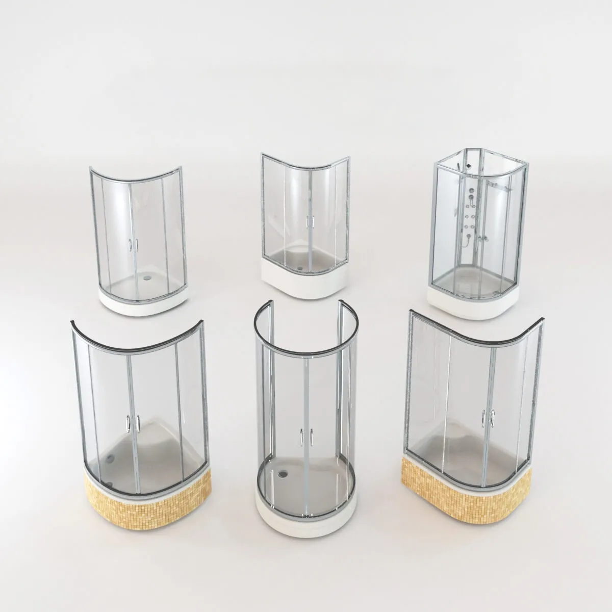 bathroom – Curved shower cabins set 2 3ds Max