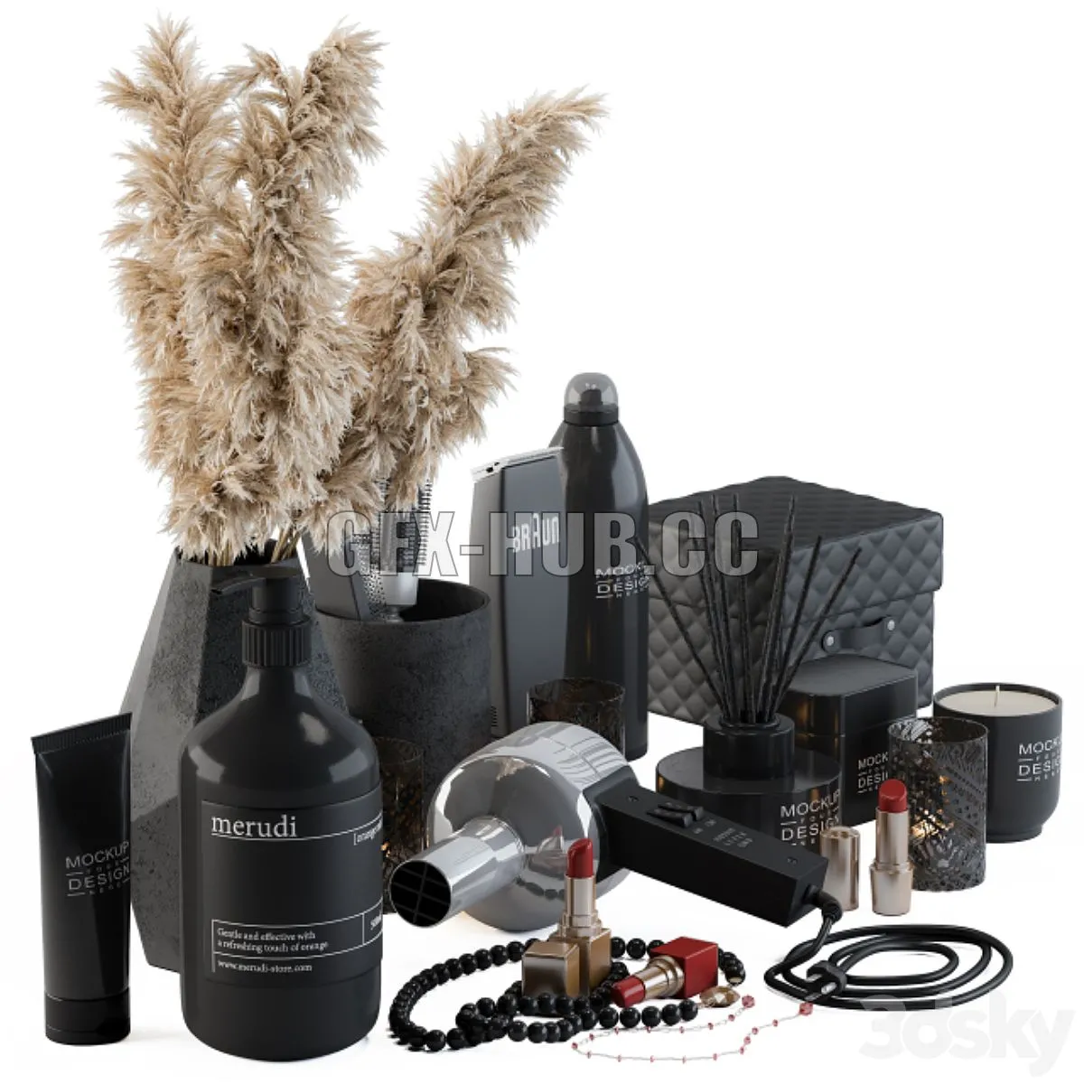 Bathroom Decor Set 05 – Black Set with pampas Plant 3dsMax Model