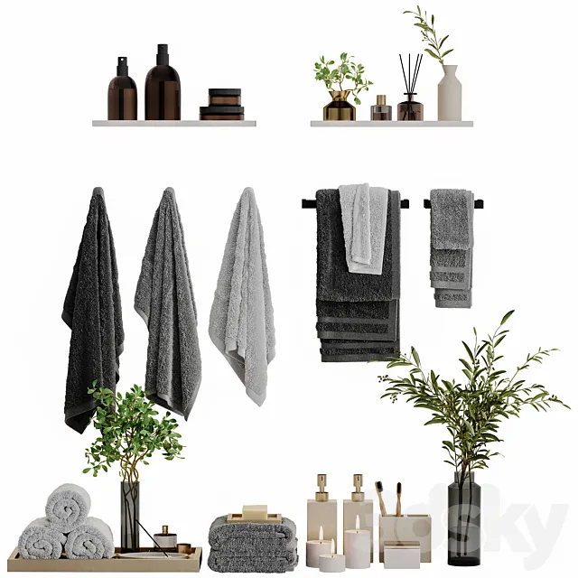 Bathroom decor towels set 21 3ds Max