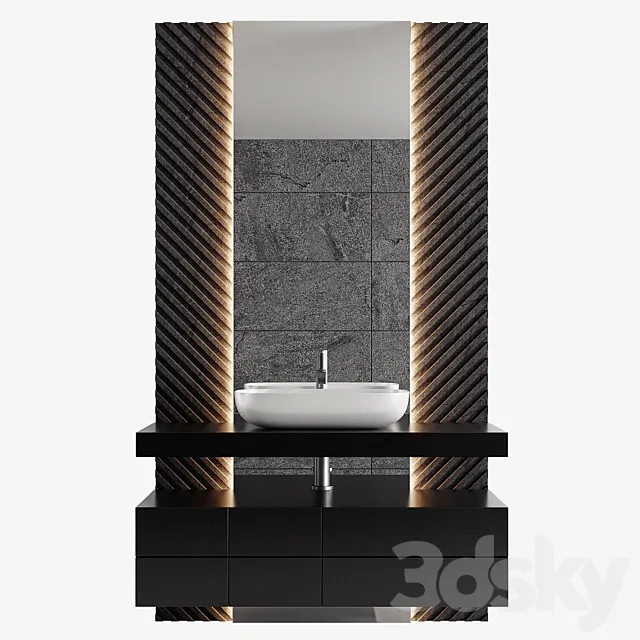 Bathroom Furniture 04 – Black Tiled Sets 3DS Max Model