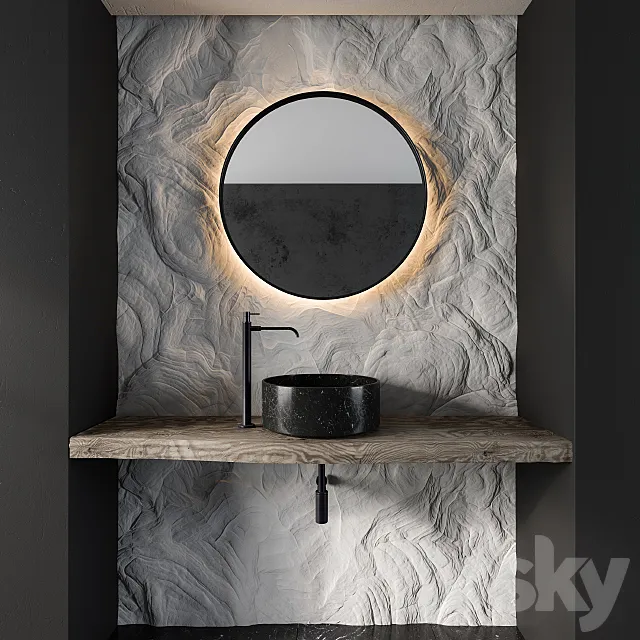 Bathroom Furniture Gray Rock Wall 3DS Max Model