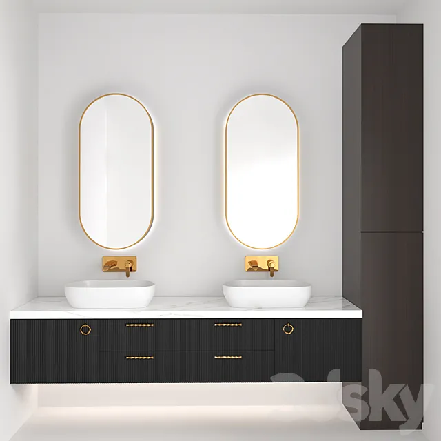 Bathroom Furniture & sink faucet with Gold 3DS Max Model