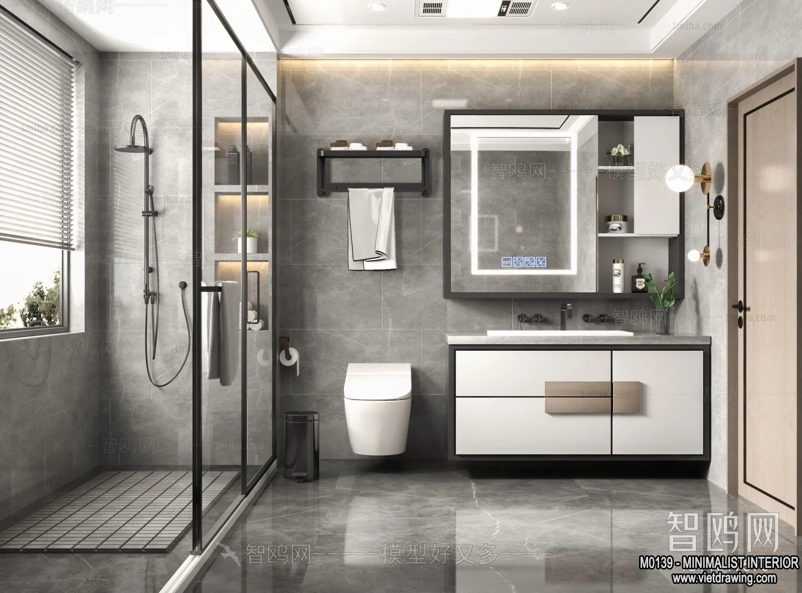 Bathroom – Minimalist Style – 3D Interior Scene – 001