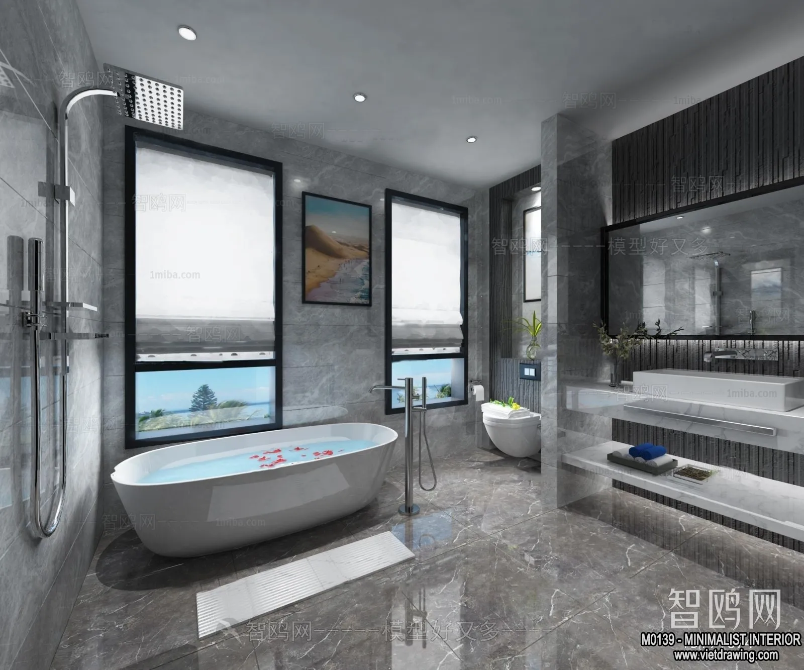 Bathroom – Minimalist Style – 3D Interior Scene – 002