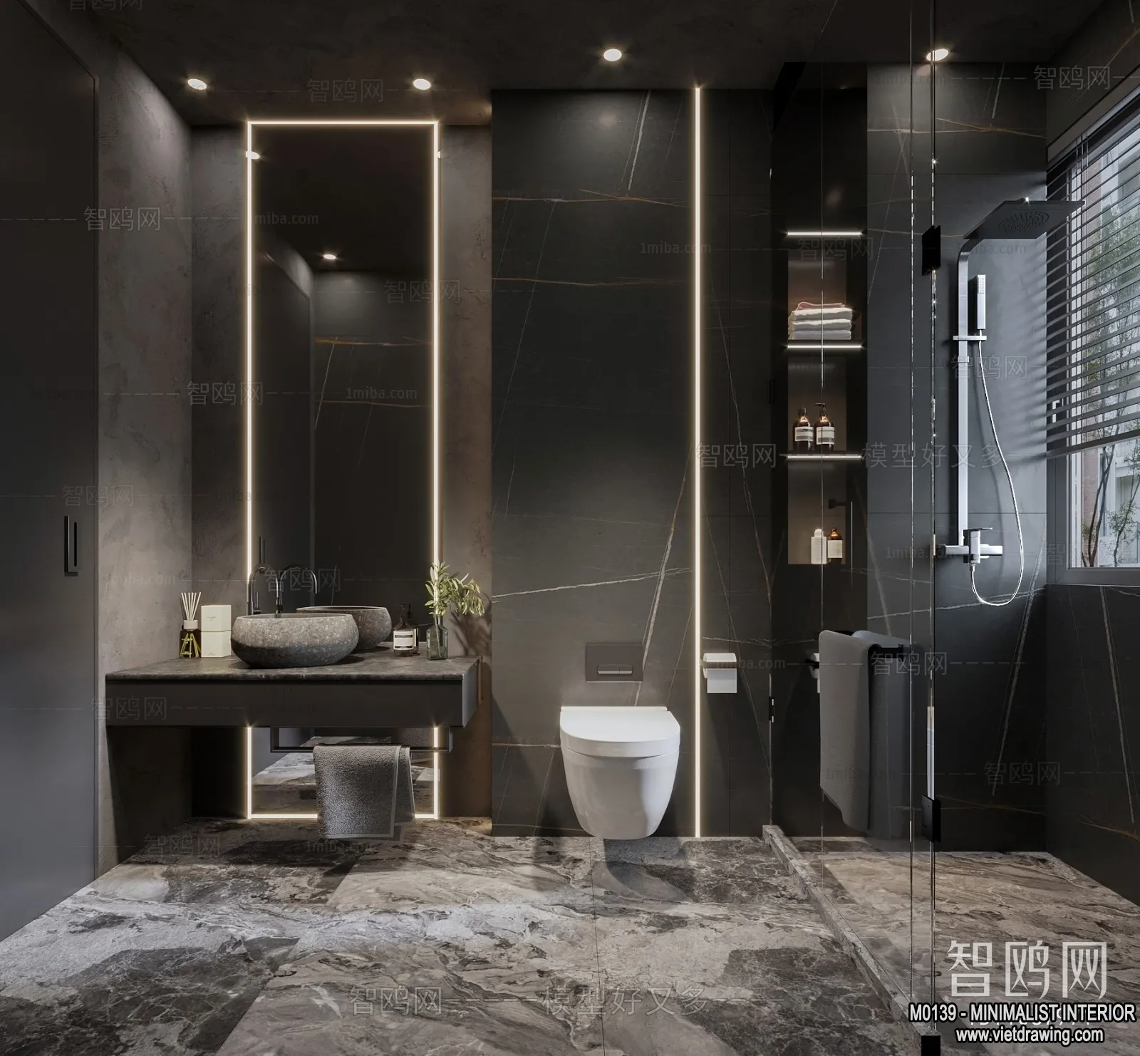 Bathroom – Minimalist Style – 3D Interior Scene – 015