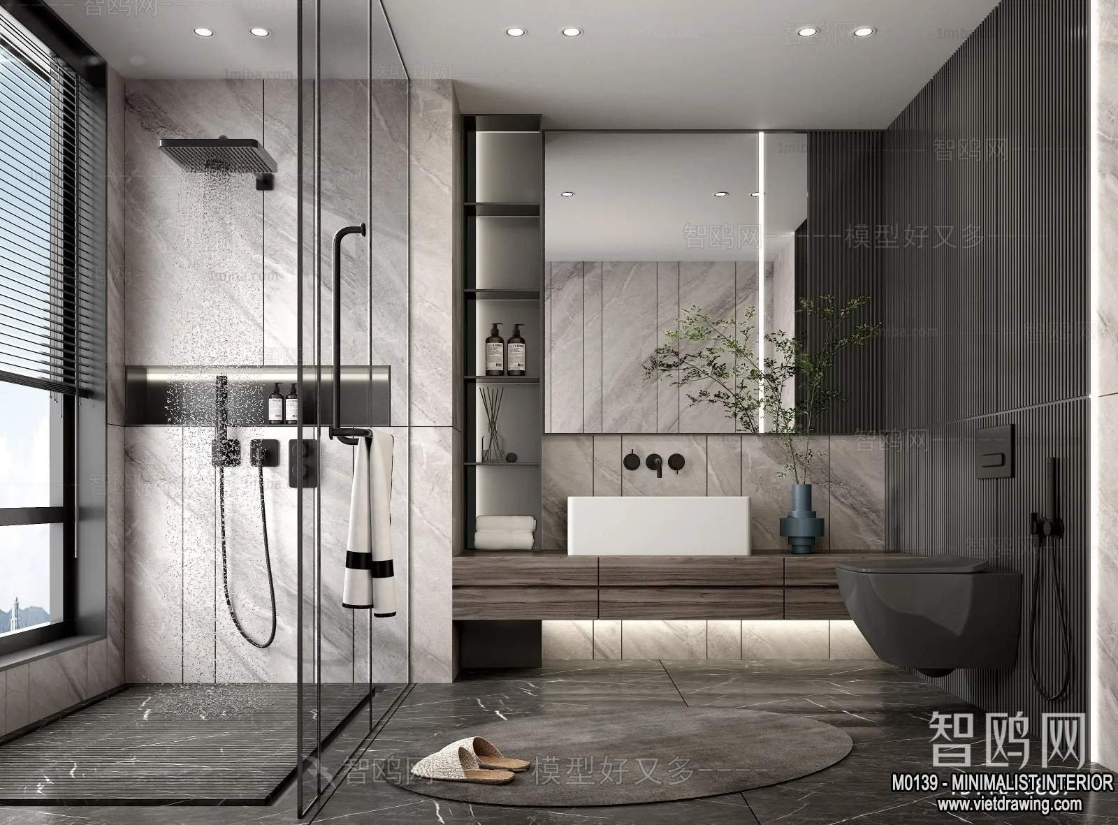 Bathroom – Minimalist Style – 3D Interior Scene – 017