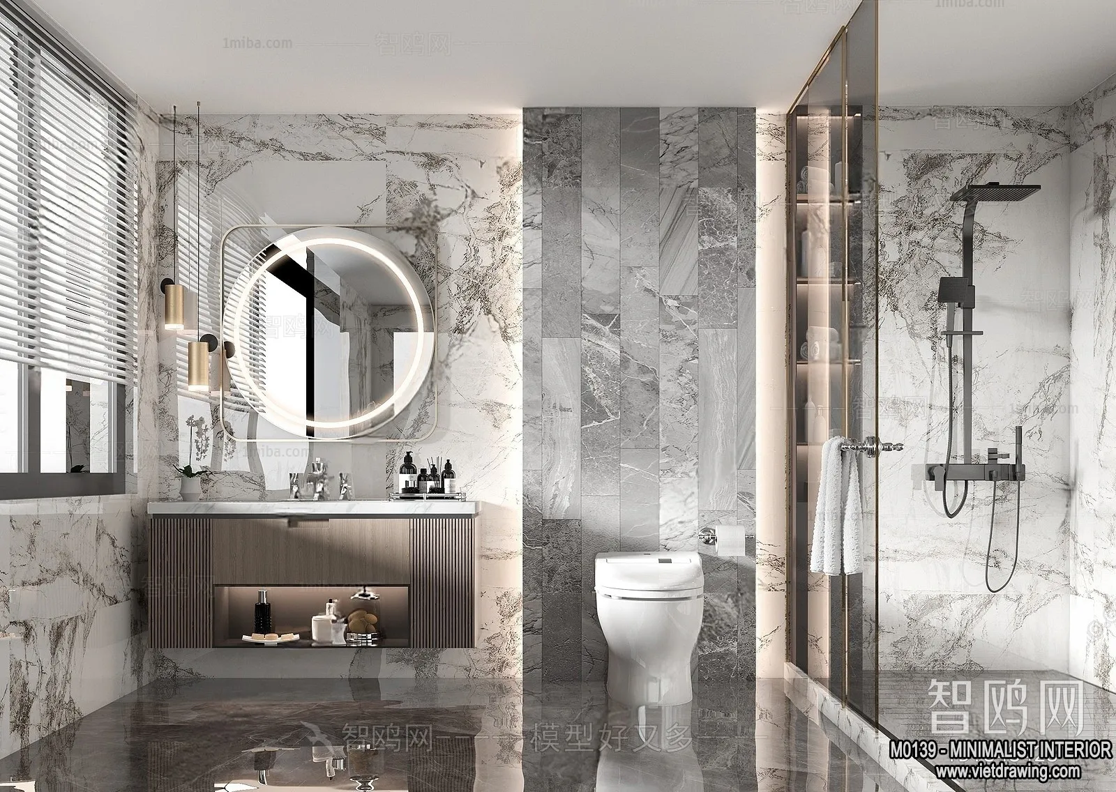 Bathroom – Minimalist Style – 3D Interior Scene – 023