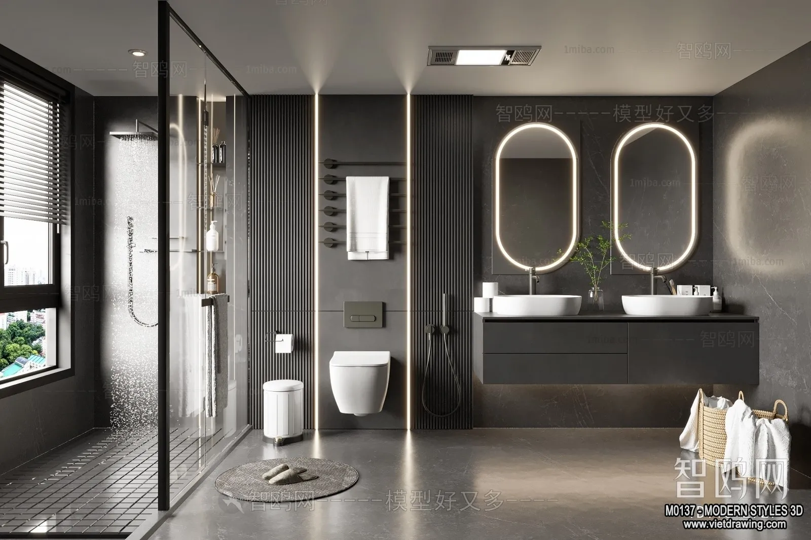 Bathroom – Modern Style Interior 3D Scenes – 3D Model – 005