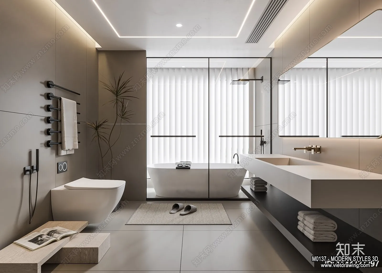 Bathroom – Modern Style Interior 3D Scenes – 3D Model – 014