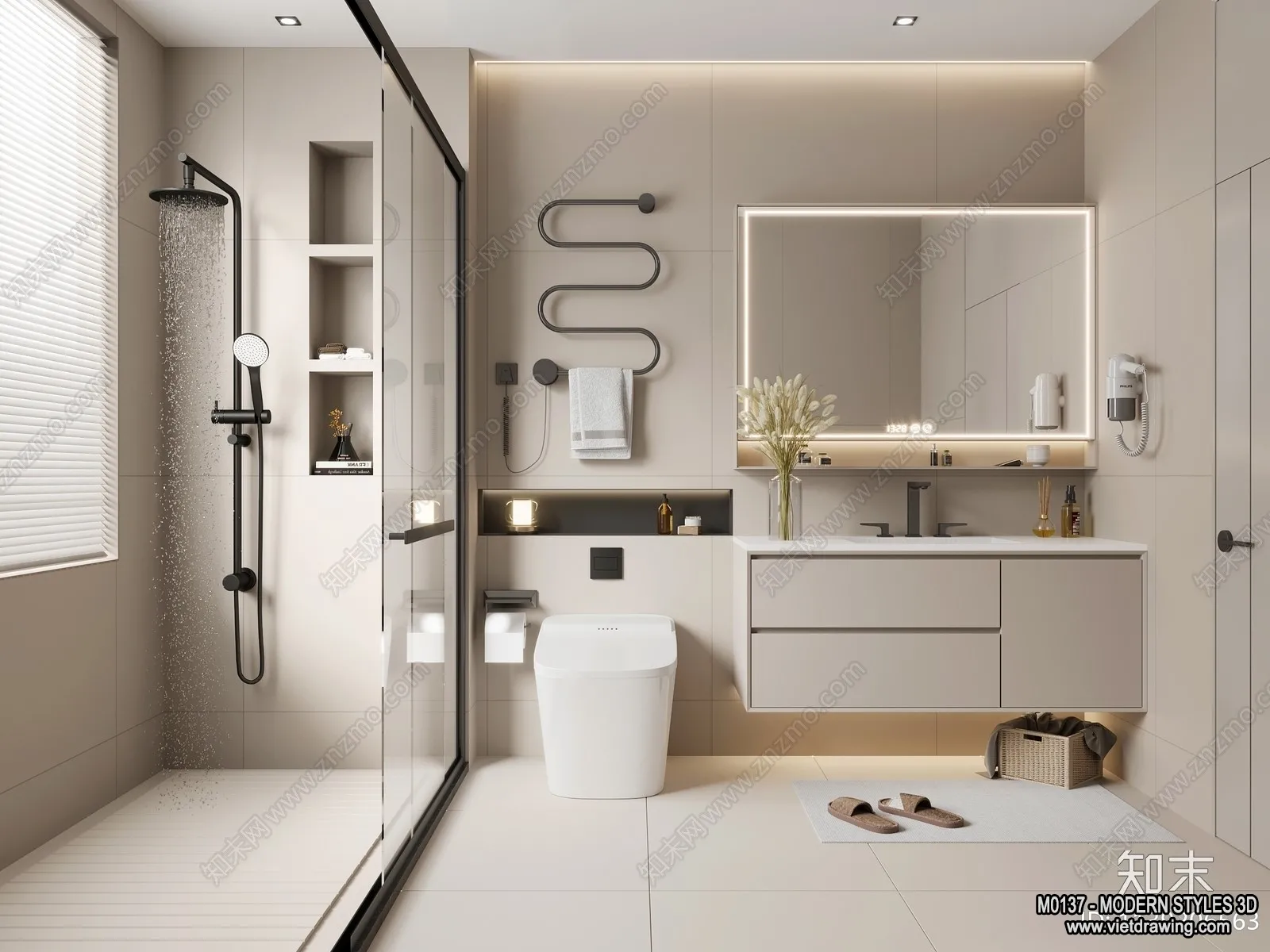 Bathroom – Modern Style Interior 3D Scenes – 3D Model – 015