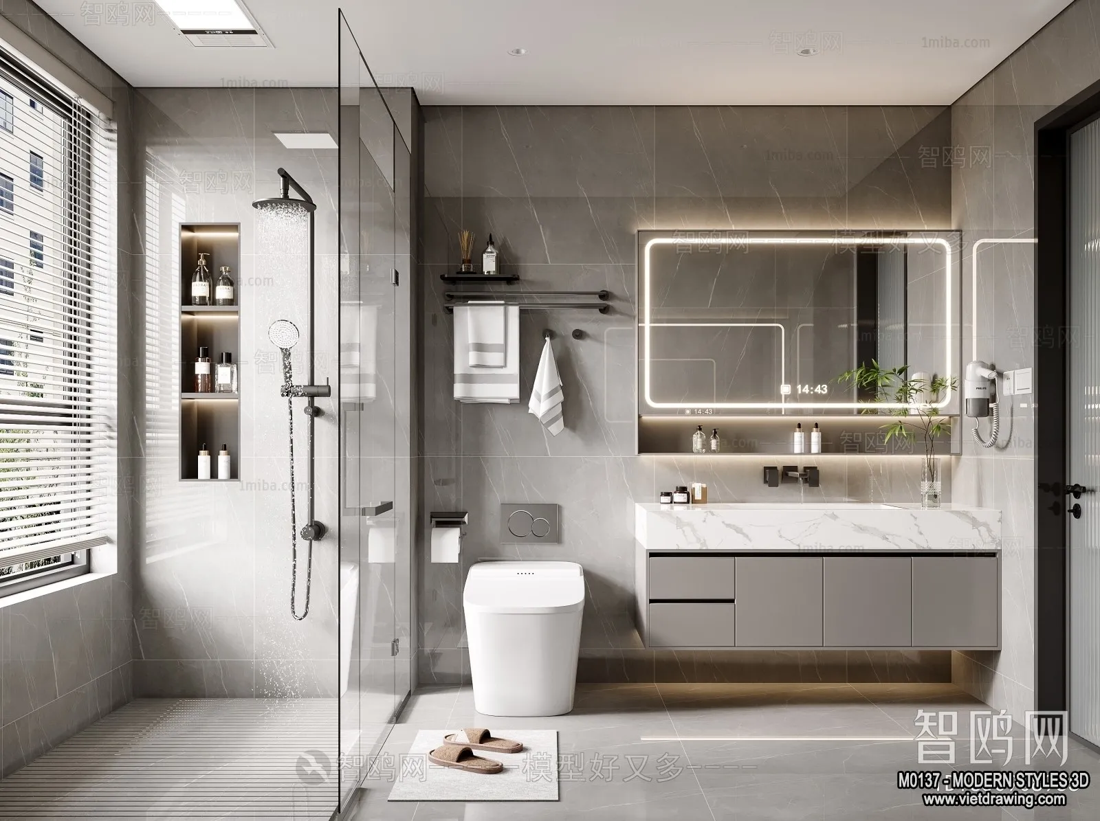 Bathroom – Modern Style Interior 3D Scenes – 3D Model – 019