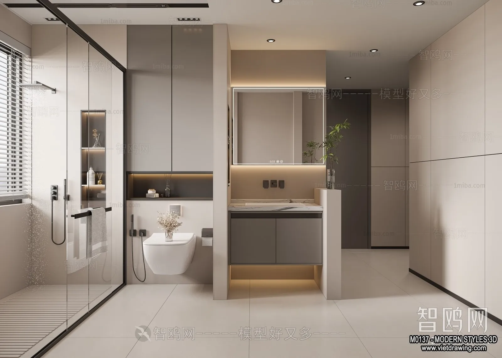 Bathroom – Modern Style Interior 3D Scenes – 3D Model – 021