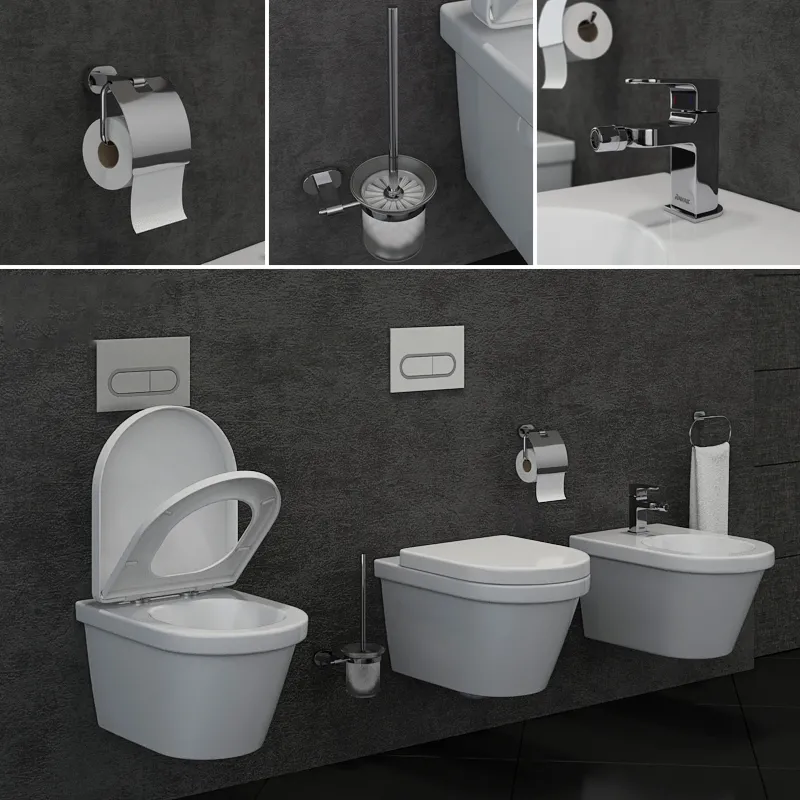 bathroom – Ravak  Chrome toilet and bidet 3ds Max