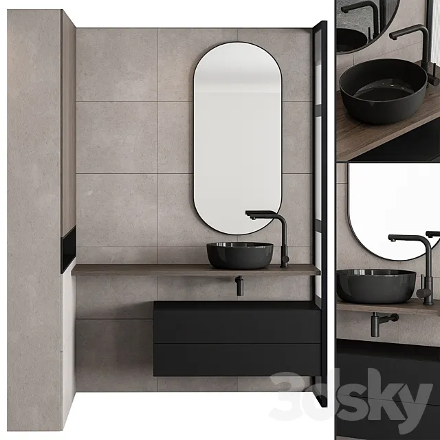 Bathroom Set Concrete and Black – Set 38 3ds Max