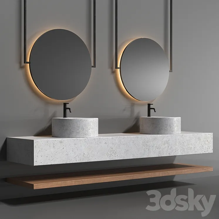 “Bathroom set with a surface-mounted washbasin from “”Tower”” concrete” 3DS Max