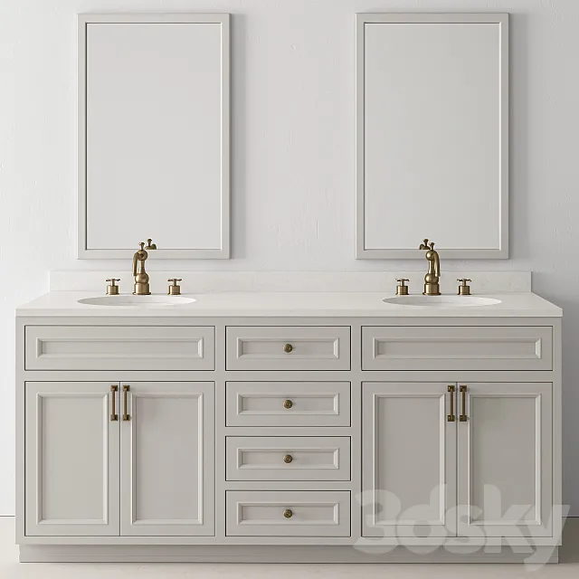 Bathroom Set Wood and Marble – Set 24 3dsMax Model