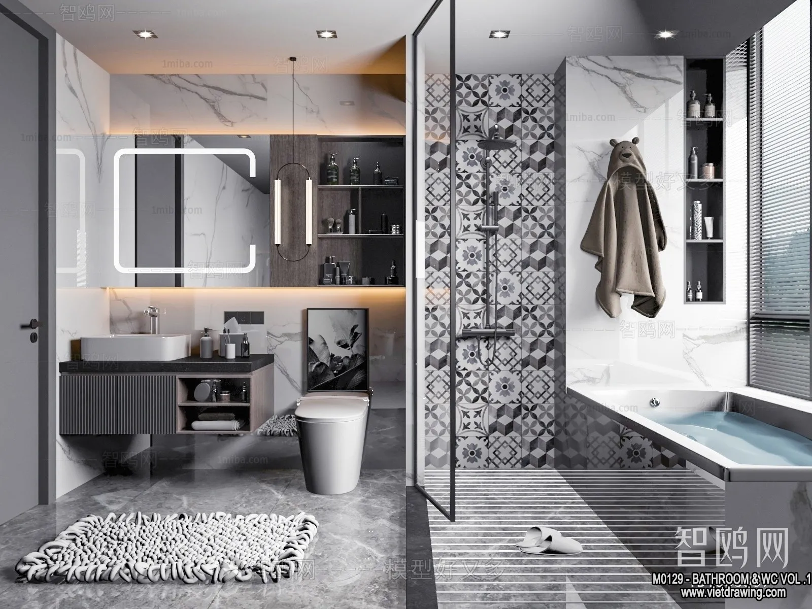 Bathroom – Toilet – WC – RestRoom – 3D Interior Scene – 041