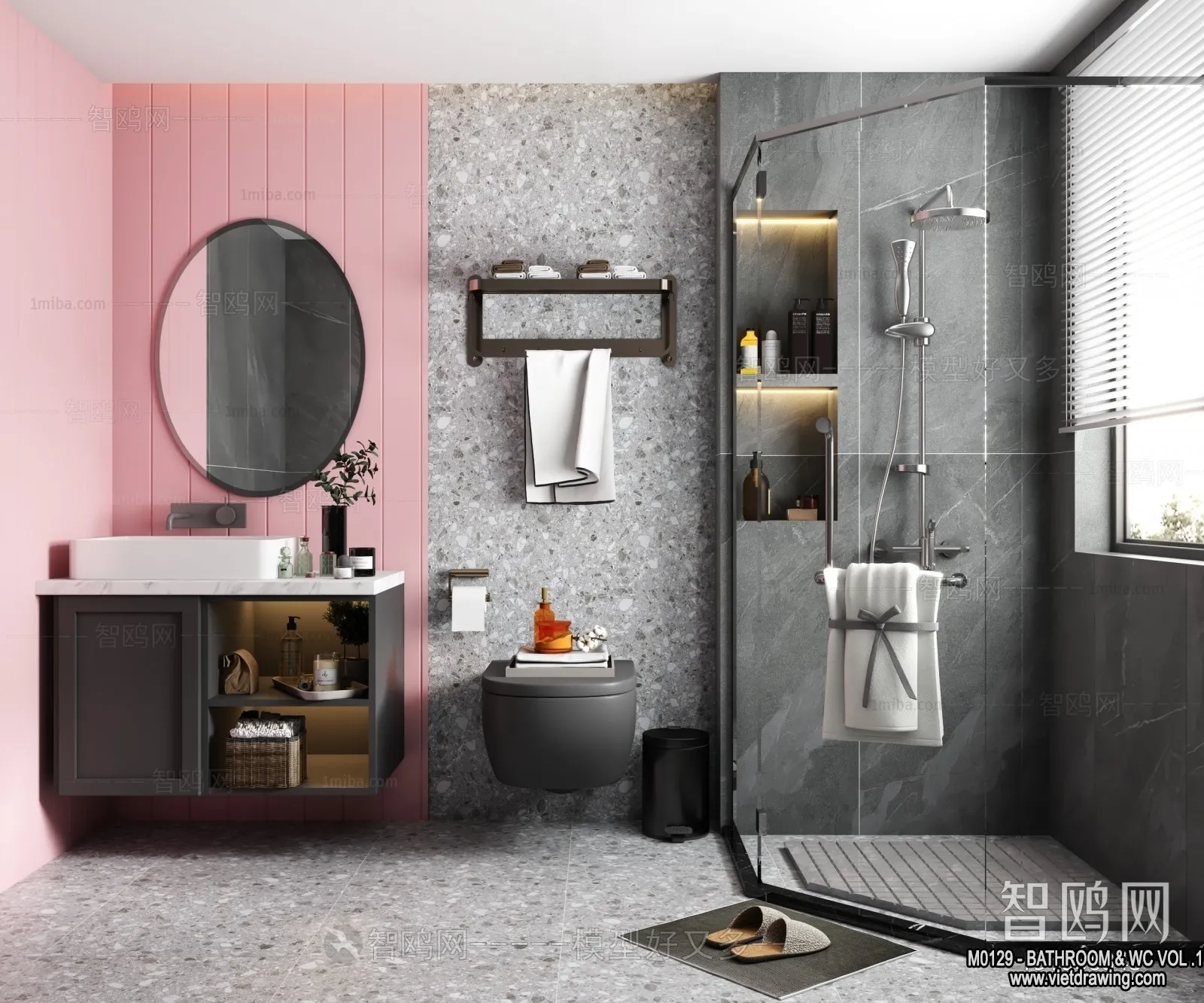 Bathroom – Toilet – WC – RestRoom – 3D Interior Scene – 042