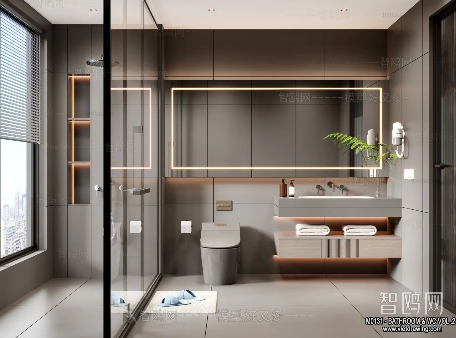 Bathroom – Toilet – WC – RestRoom – 3D Interior Scene – 329