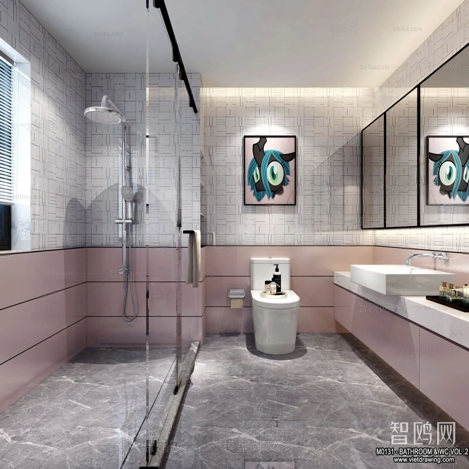 Bathroom – Toilet – WC – RestRoom – 3D Interior Scene – 345