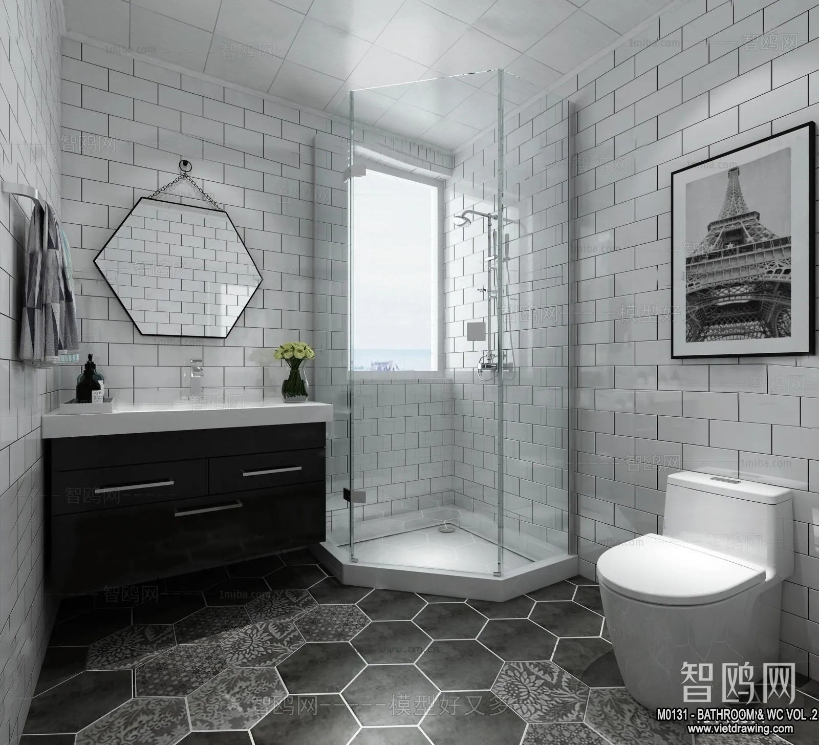 Bathroom – Toilet – WC – RestRoom – 3D Interior Scene – 361