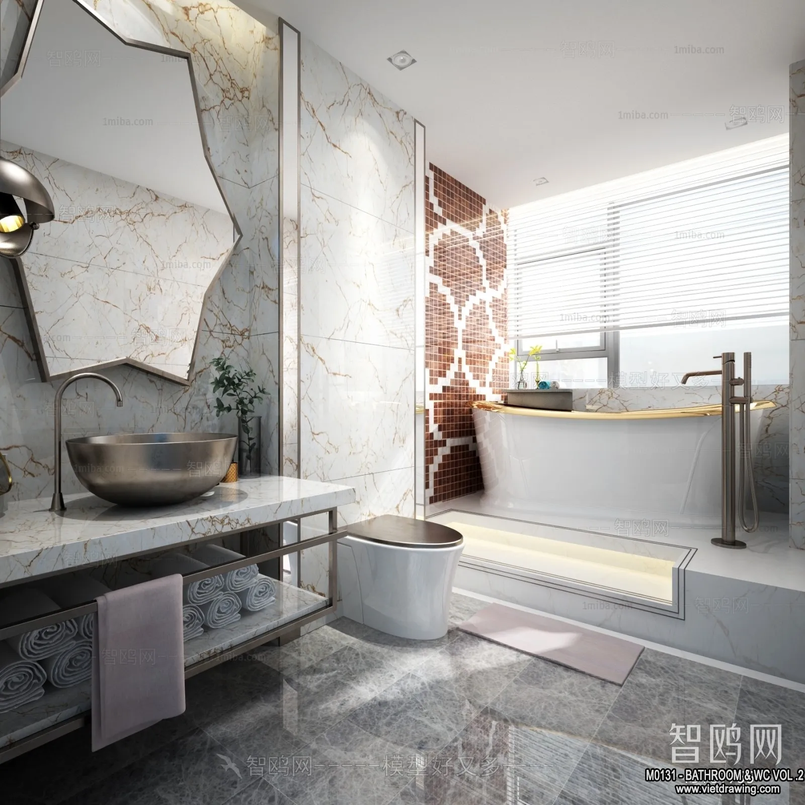 Bathroom – Toilet – WC – RestRoom – 3D Interior Scene – 382