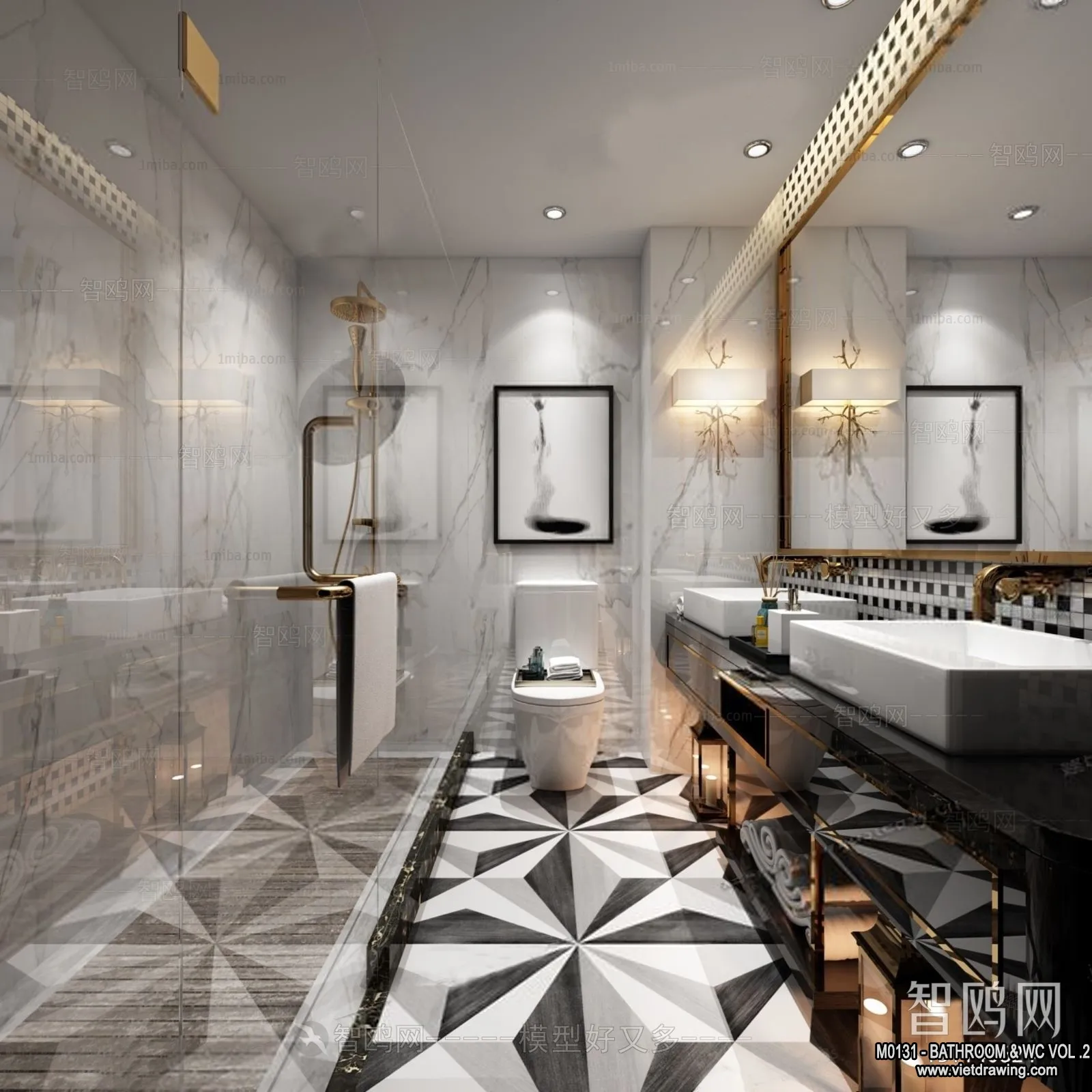 Bathroom – Toilet – WC – RestRoom – 3D Interior Scene – 393